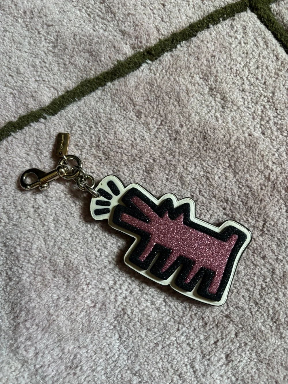 Coach x Keith Haring Dog Charm Keychain - Pink and Black Glitter